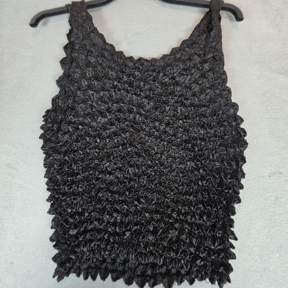 Womens Popcorn Crinkle Tank Top Black Stretch Textured One Size Y2K